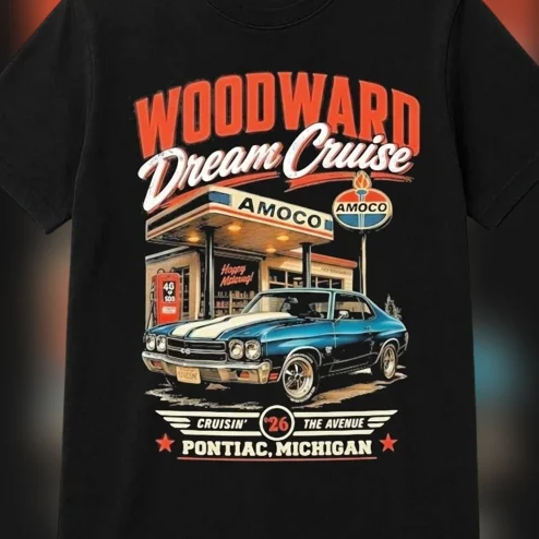 Woodward Dream Cruise Pontiac Michigan Cruisin' The Avenue Tee Vintage Classic Muscle Car Graphic Shirt