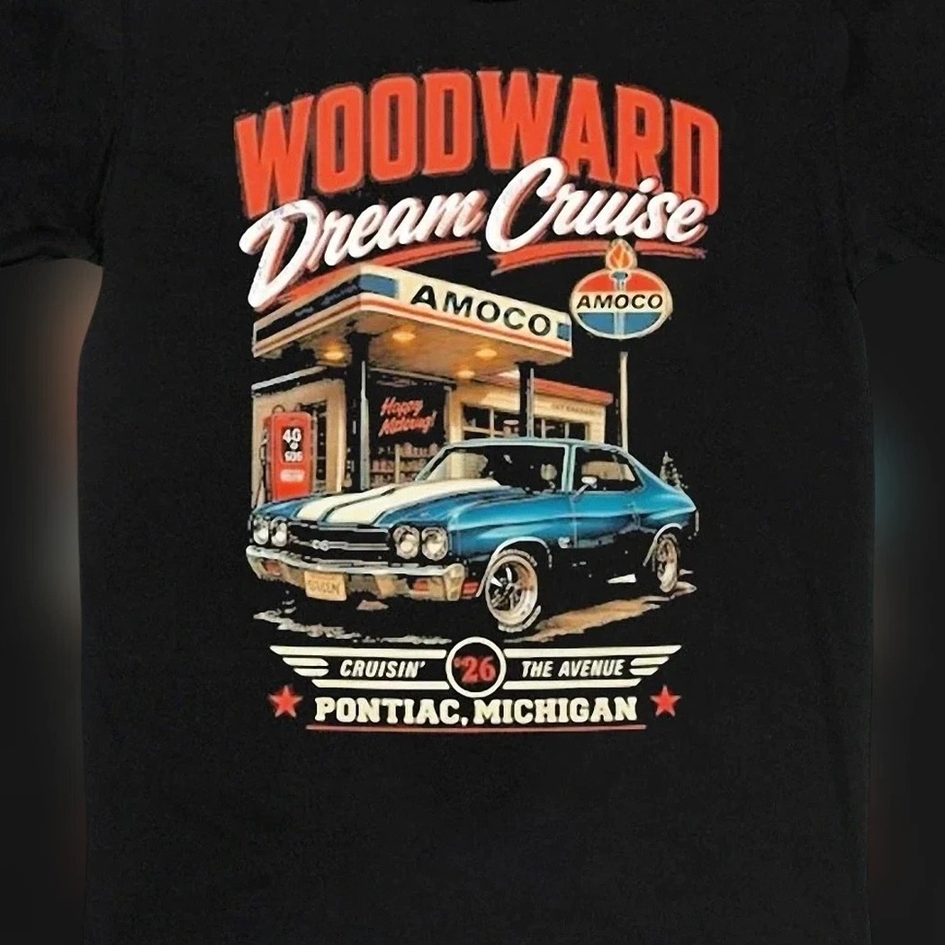 Woodward Dream Cruise Pontiac Michigan Tee, Cruisin' the Avenue Vintage Retro Amoco Gas Station Muscle Car Graphic T-Shirt