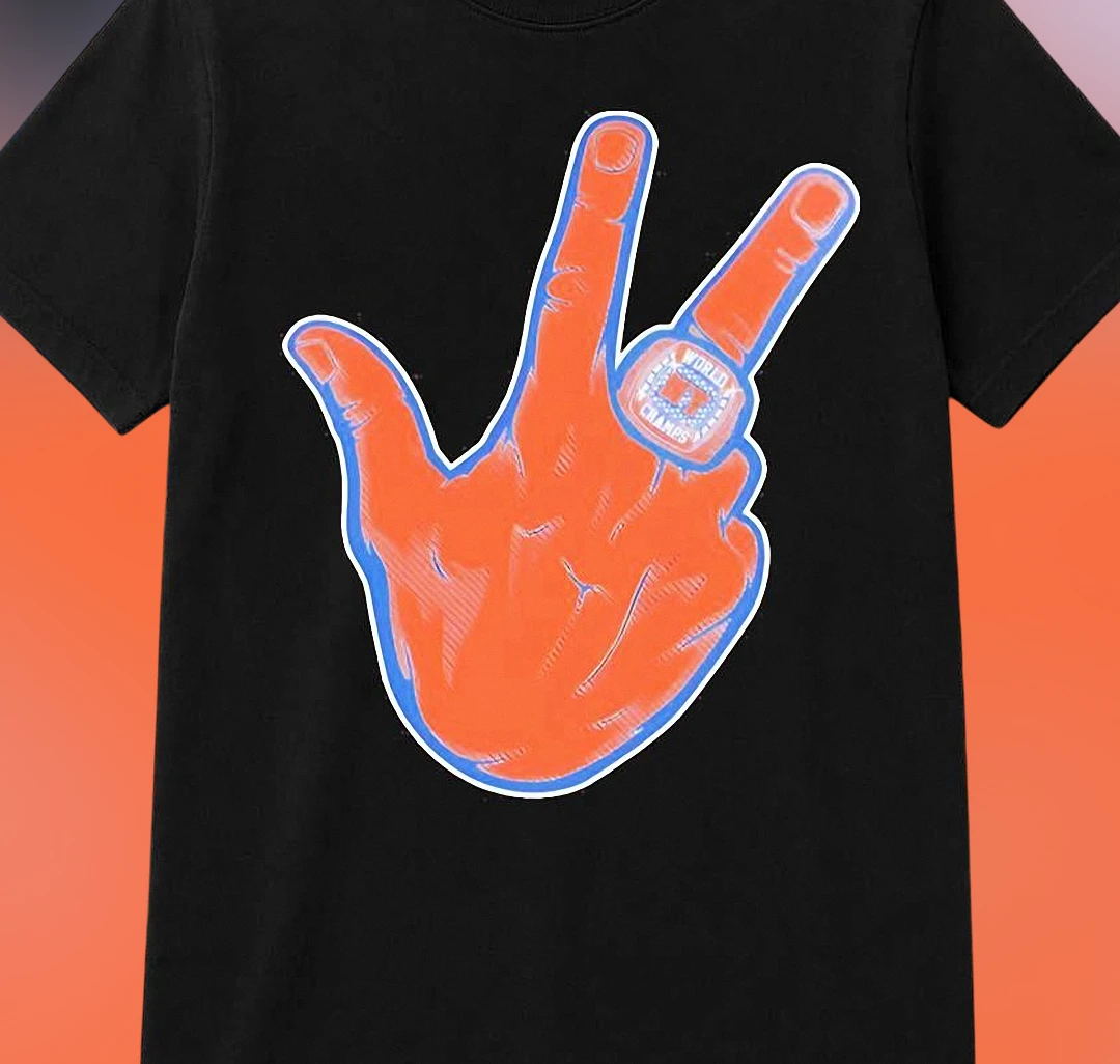 World Champs Championship Ring Graphic Tee, Sports Celebration Hand Sign Shirt for Fans