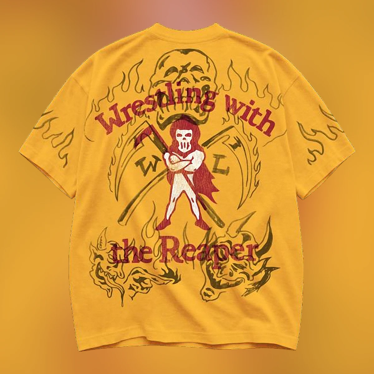 Wrestling with the Reaper Graphic Tee, Vintage Edgy Streetwear Skull T-Shirt