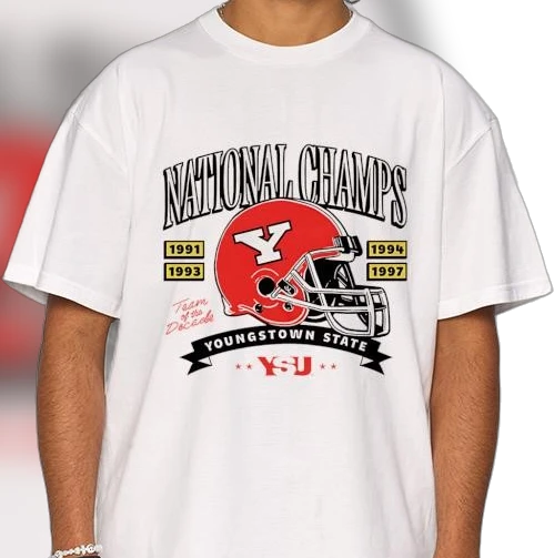 Youngstown State National Champions Football Helmet Tee, YSU Penguins 1991 1993 1994 1997 4x Champs Retro Game Day Alumni Gift