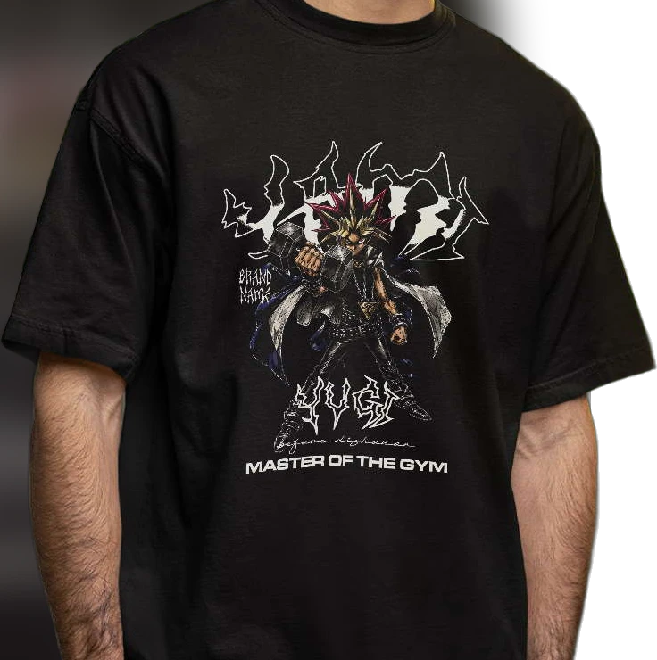 Yugi Master of the Gym Tee, Anime Workout Graphic Shirt, Retro Streetwear Bodybuilding Fitness T-Shirt