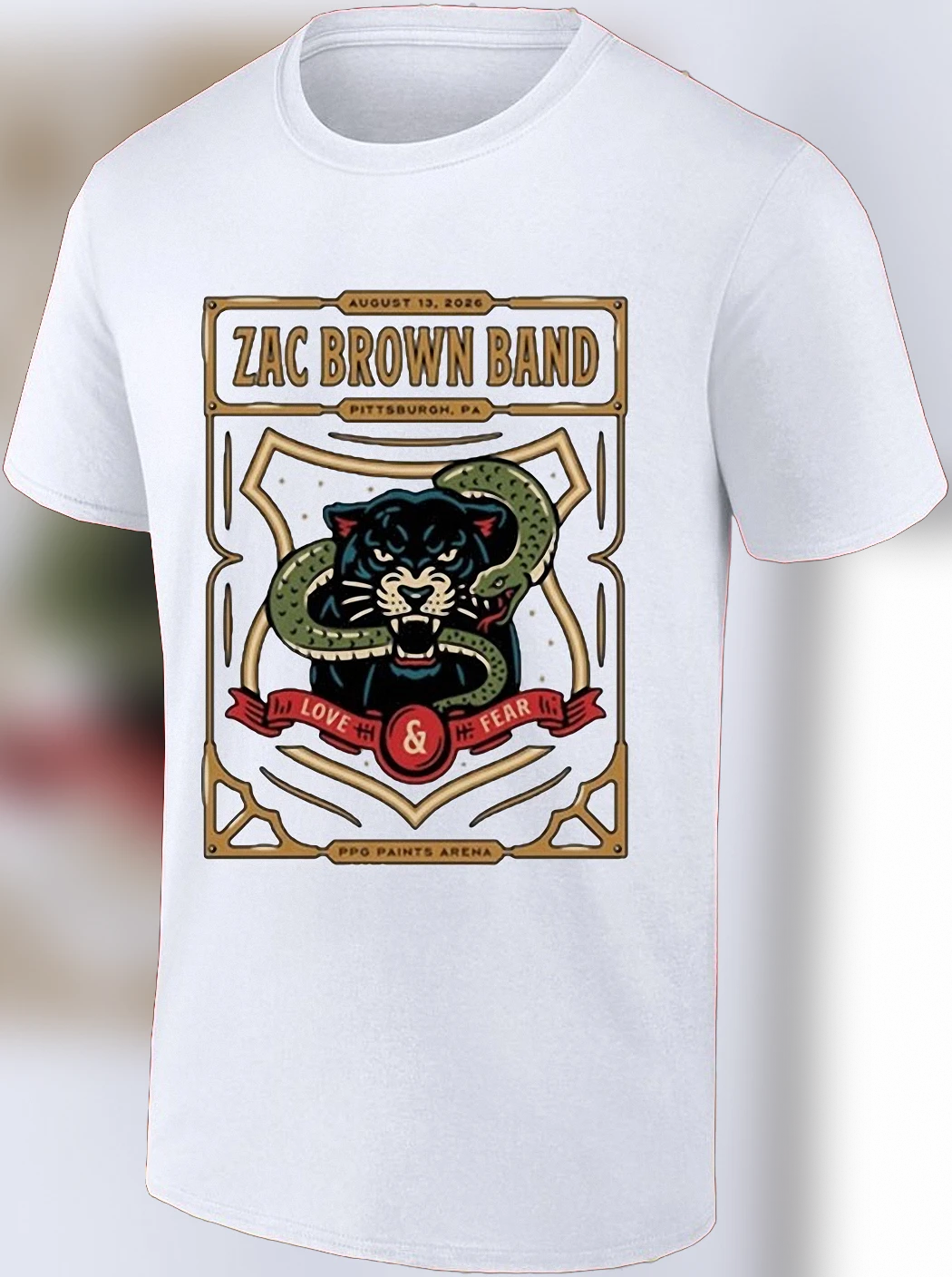 Zac Brown Band Love Fear Tour PA Tee, PPG Paints Arena Aug 13 2026 Concert Souvenir Shirt