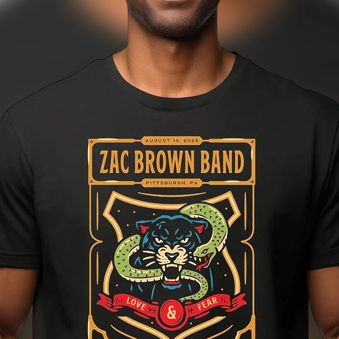 Zac Brown Band Love Fear Tour 2026 Concert Tee, Vintage Country Music Band Graphic T-Shirt Souvenir