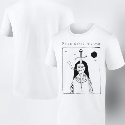 Zero Gives To Fuck Tee Funny Sarcastic Graphic T-Shirt Edgy Doodled Tattoo Line Art Streetwear Top