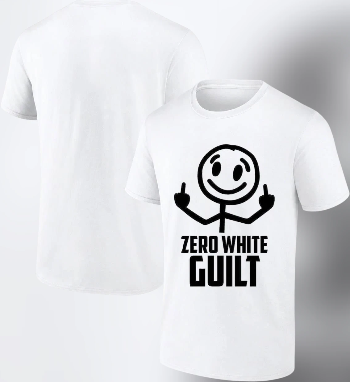 Zero White Guilt Tee Funny Stick Figure Graphic T-Shirt for Men and Women