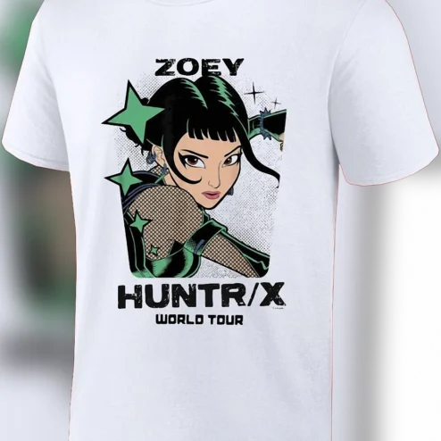 Zoey HUNTR/X World Tour Graphic Tee, Retro Anime Concert Tour Shirt, KPop Demon Hunters Fan Streetwear Tee