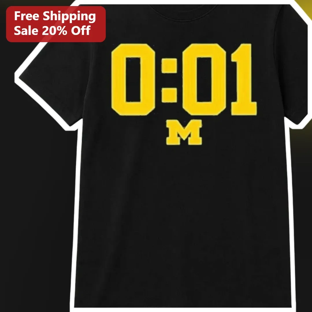 0:01 M Tee Black Cotton Graphic Shirt University of Michigan Wolverines Fan Apparel