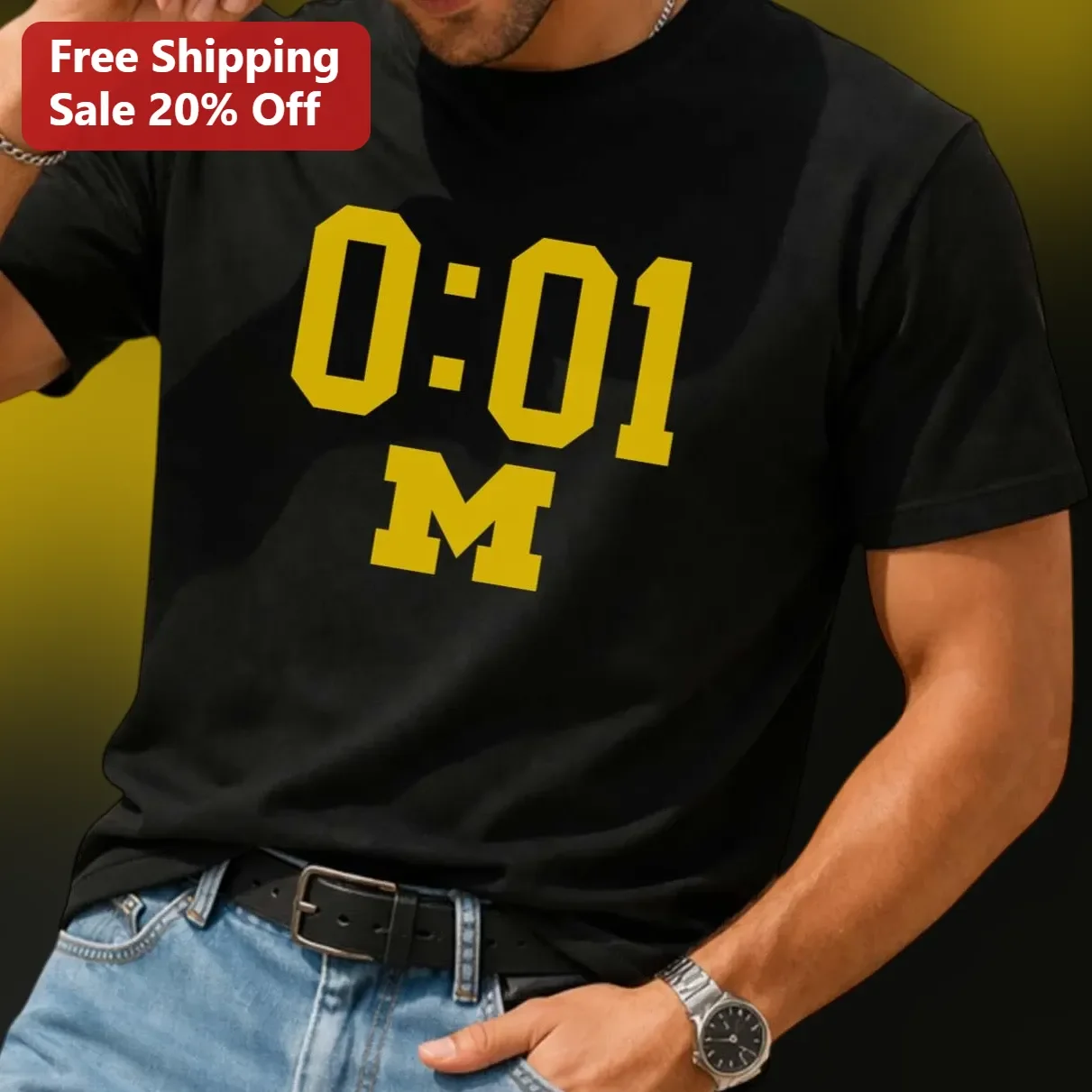 0:01 M Tee Speedrun Gamer Humor Black Cotton T-Shirt