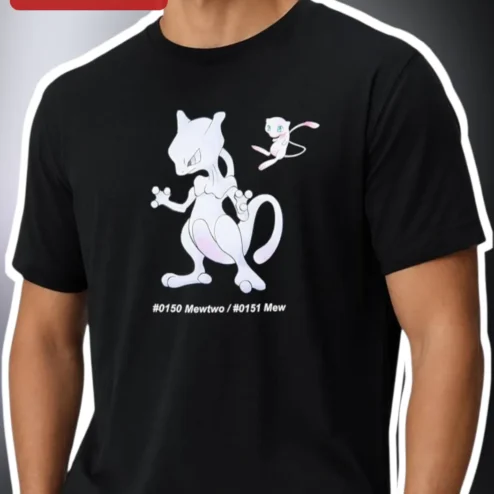 Mewtwo Mew Pokédex Number Graphic Tee for Pokémon Fans