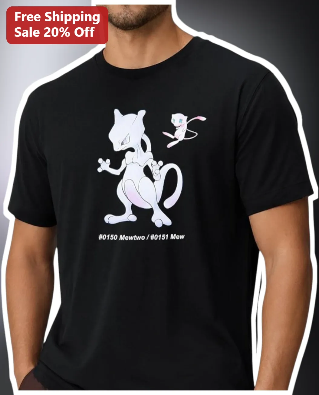 Mewtwo Mew Pokédex Number Graphic Tee for Pokémon Fans