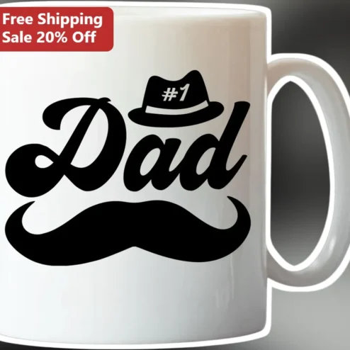 #1 Dad Mug Retro Mustache Fedora Design, Funny Father's Day Gift for Coffee Lovers