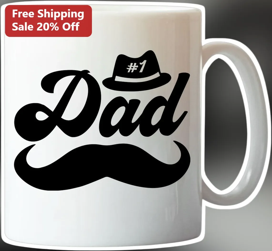 #1 Dad Mug Retro Mustache Fedora Design, Funny Father's Day Gift for Coffee Lovers
