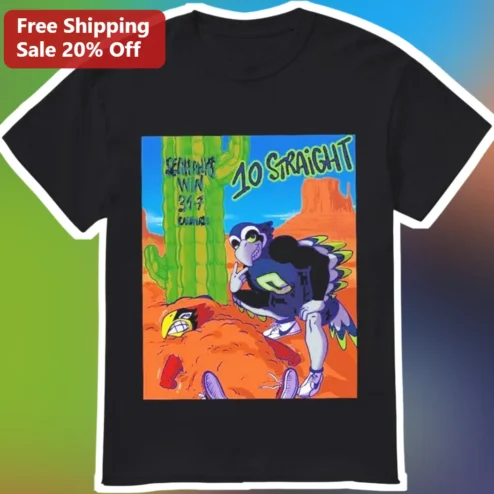 10 Straight Football Cartoon Graphic Tee Black Cotton Shirt