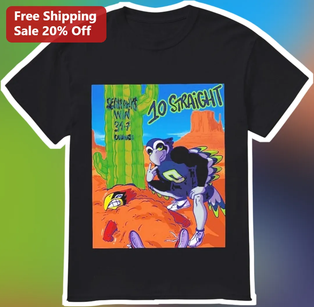 10 Straight Football Cartoon Graphic Tee Black Cotton Shirt