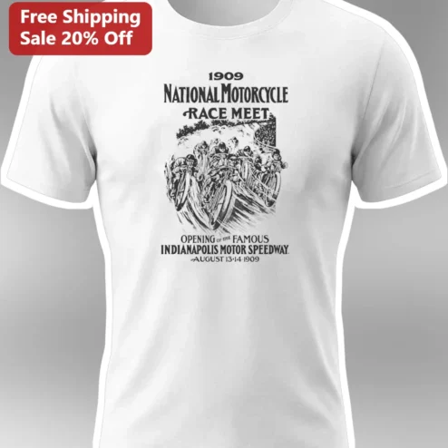 1909 National Motorcycle Race Meet Indianapolis Motor Speedway Opening Vintage Tee