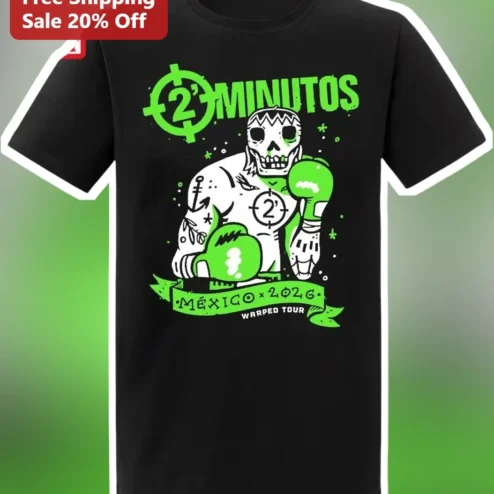 2 Minutos Mexico Tour 2026 Punk Rock Band Graphic Tee Skeleton Boxer Merch