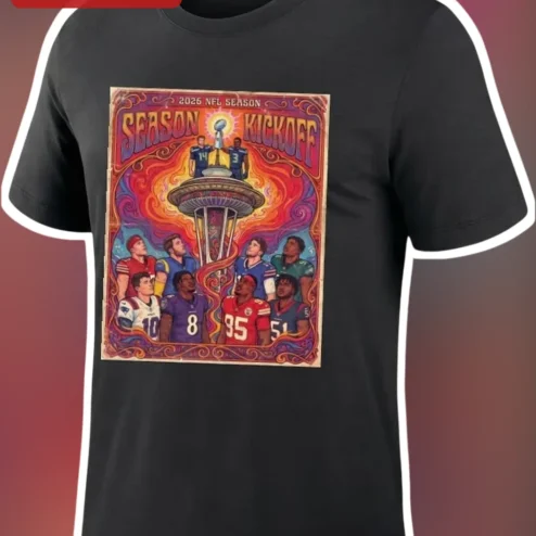 2026 NFL Season Kickoff Tee Retro Space Needle Quarterback Collage Graphic Shirt for Football Fans
