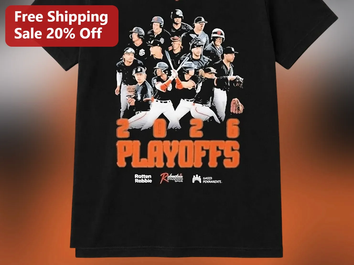 2026 Playoffs Baseball Player Collage Graphic Tee Black Cotton Sports Tournament Shirt
