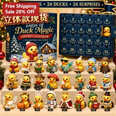 24-Day Duck Magic Advent Calendar Christmas Countdown Collectible Rubber Duck Figures Gift for Kids and Duck Lovers