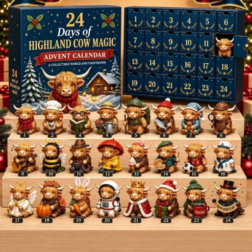 24 Days of Highland Cow Magic Advent Calendar Box Collectible Holiday Countdown Gift for Animal Lovers