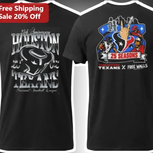 25th Anniversary Houston Texans Tee NFL 25 Seasons Commemorative Fan Gear Shirt