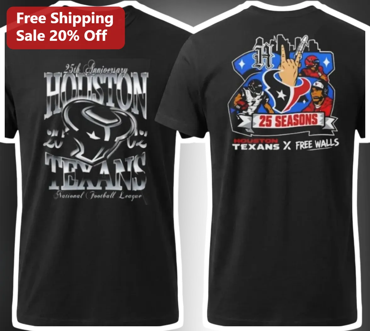 25th Anniversary Houston Texans Tee NFL 25 Seasons Commemorative Fan Gear Shirt