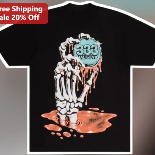 HALF-EVIL Tee Gothic Skeleton Hand Graphic Shirt Dark Horrorcore Apparel
