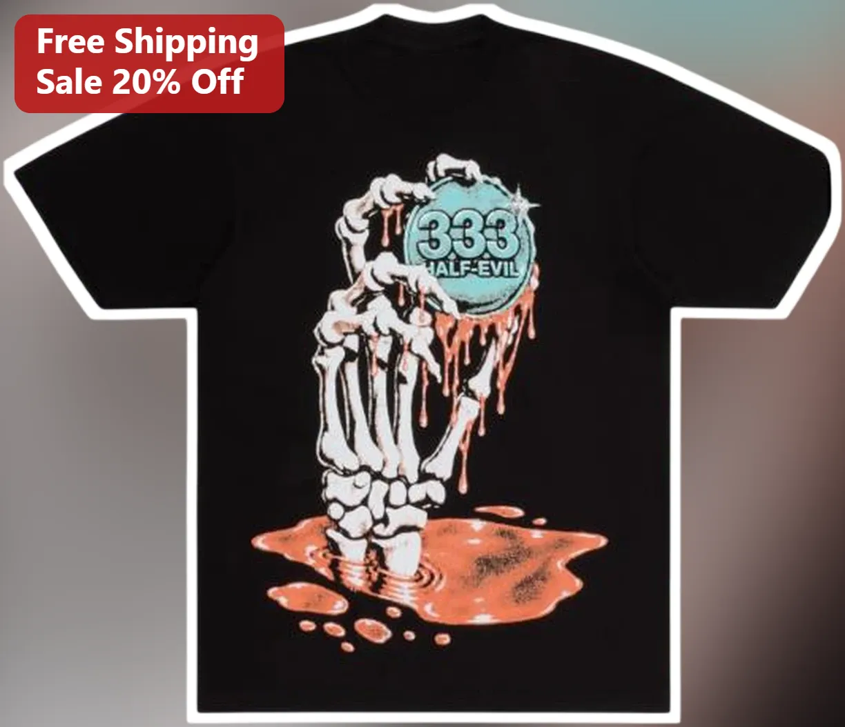 HALF-EVIL Tee Gothic Skeleton Hand Graphic Shirt Dark Horrorcore Apparel