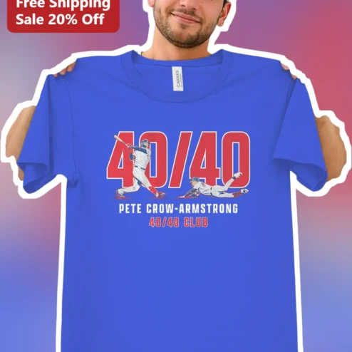 40/40 CLUB Tee Pete Crow-Armstrong Baseball Milestone Graphic Shirt for Chicago Cubs Fans