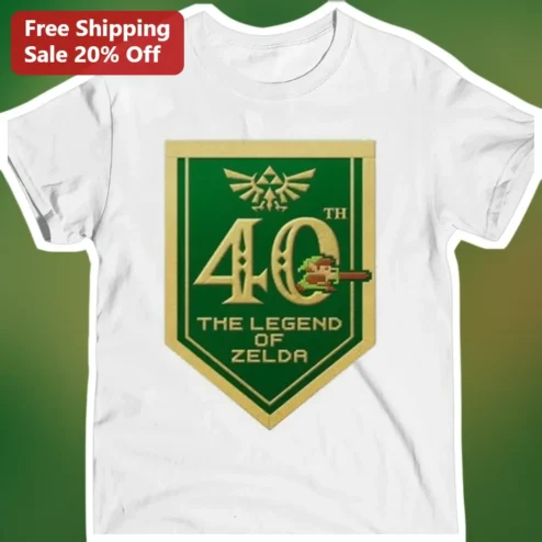 40th The Legend of Zelda Tee Link Hyrule Anniversary Graphic Shirt for Gamers