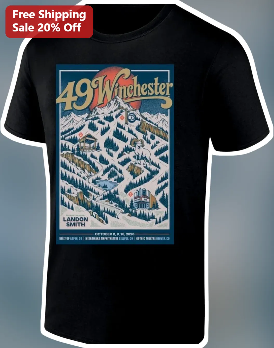 49 Winchester Landon Smith Vintage Concert Poster Graphic Tee