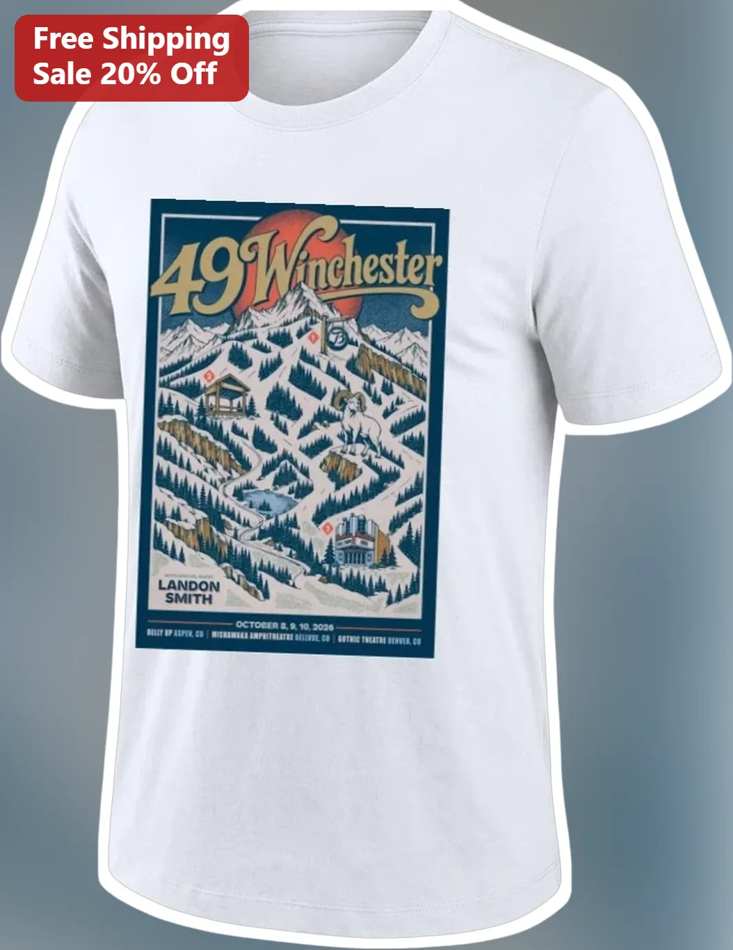 49 Winchester Tour Tee Landon Smith October 2026 Belly Up Aspen Mishawaka Amphitheatre Gothic Theatre Denver Vintage Country Concert Merch