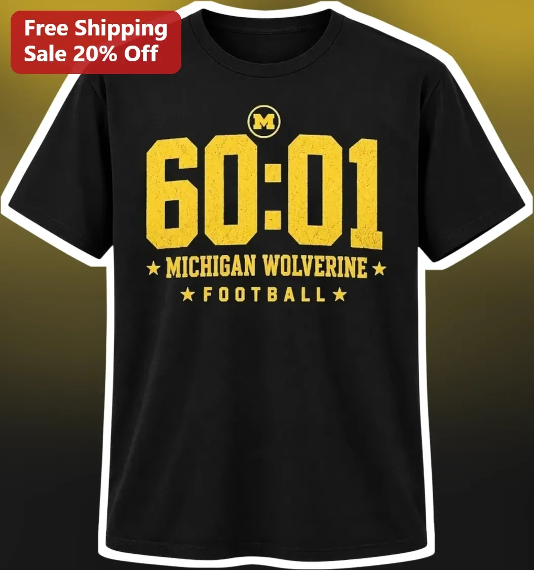 60:01 Michigan Wolverine Football Tee University of Michigan Maize and Blue Varsity Shirt