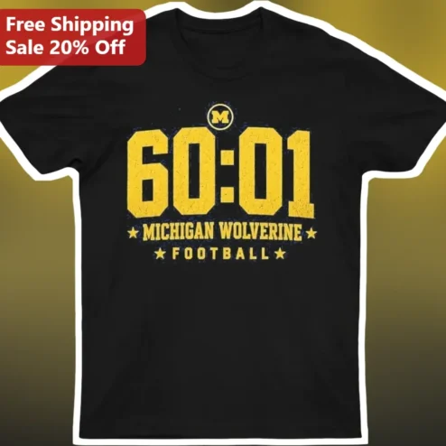 60:01 Michigan Wolverine Football Tee Vintage Distressed College Sports Shirt