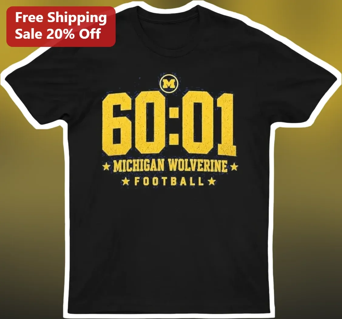 60:01 Michigan Wolverine Football Tee Vintage Distressed College Sports Shirt