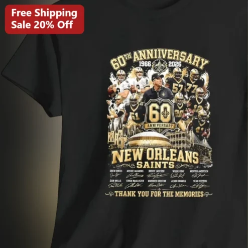 60th Anniversary 1966 2026 New Orleans Saints Thank You for the Memories Legends Tee Gift for Fans