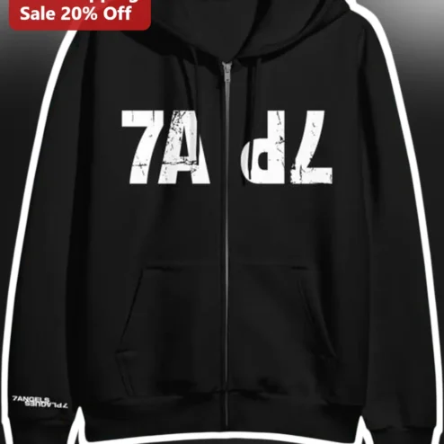 7A dL Hoodie Lane Seven Style Black Zip Up Urban Streetwear Distressed Graphic Sweatshirt