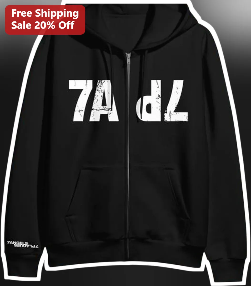 7A dL Hoodie Lane Seven Style Black Zip Up Urban Streetwear Distressed Graphic Sweatshirt