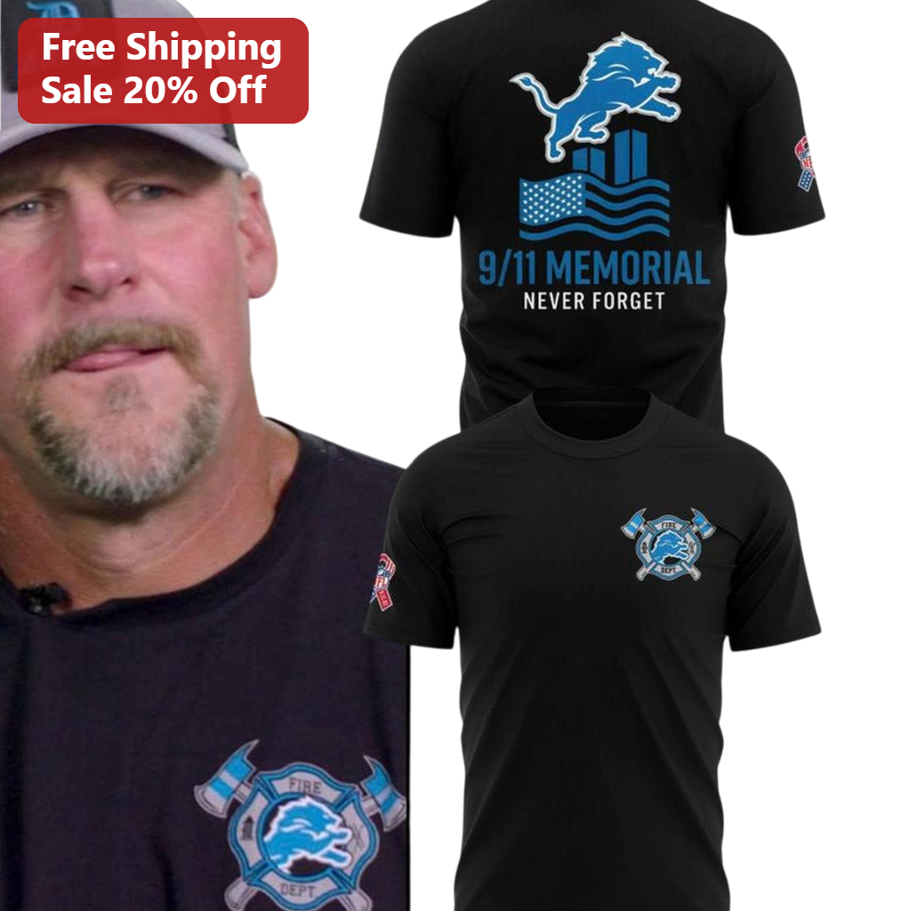 9/11 Memorial Never Forget Detroit Lions Firefighter Tee Shirt