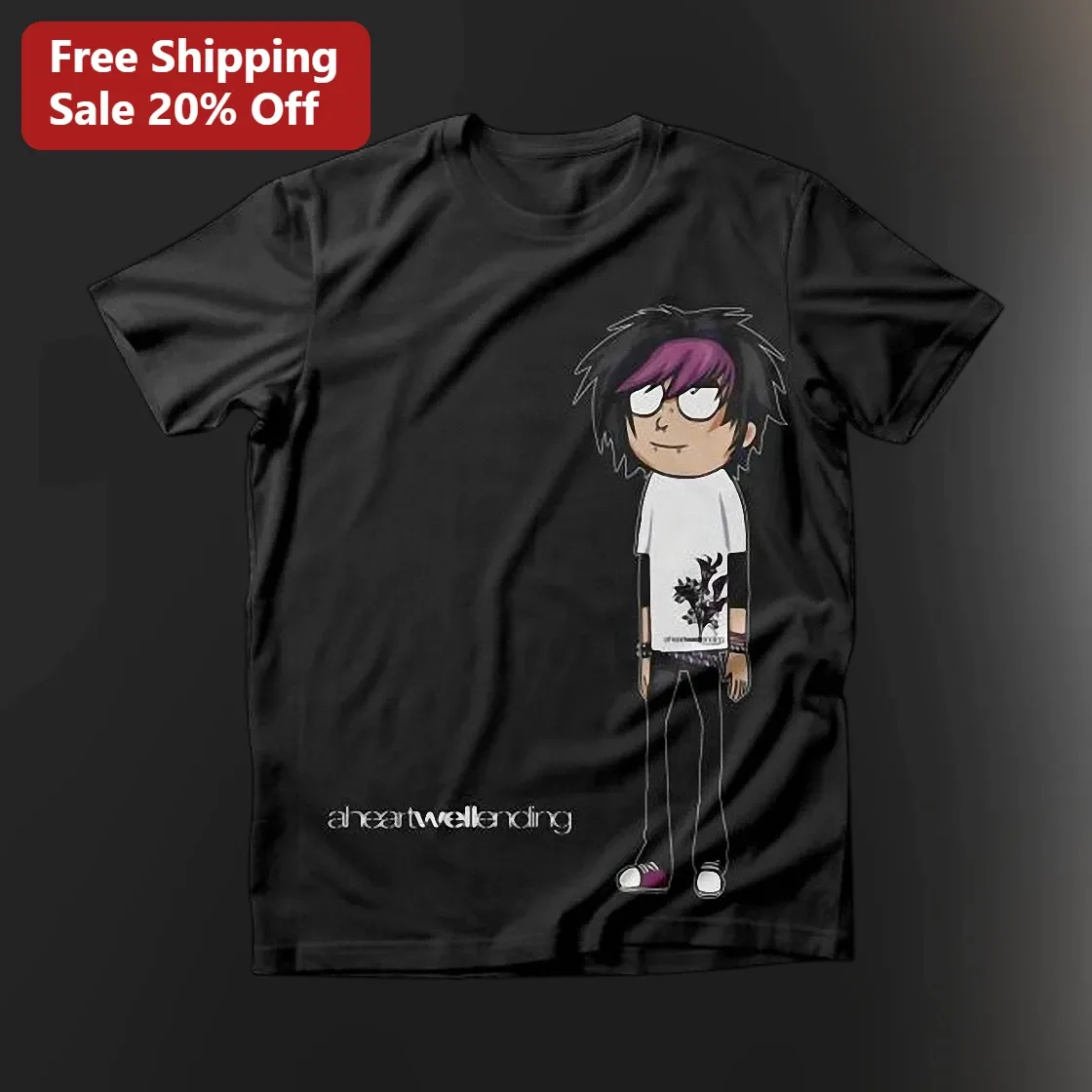 A Heartwell Ending Emo Cartoon Graphic Tee For Alternative Rock Fans