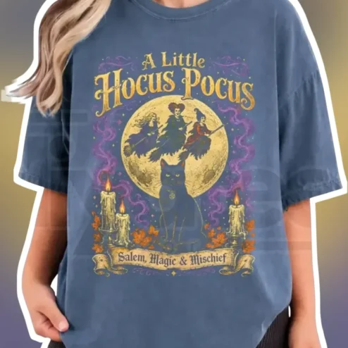 A Little Hocus Pocus Salem Magic Mischief Witchy Graphic Tee for Women Halloween Gift