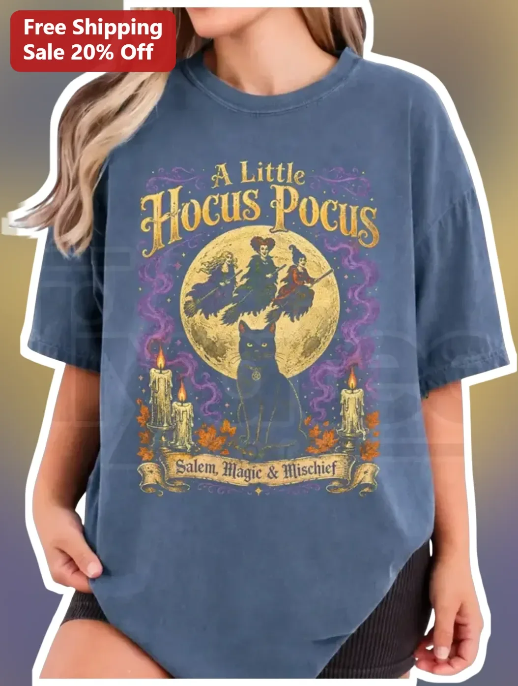 A Little Hocus Pocus Salem Magic Mischief Witchy Graphic Tee for Women Halloween Gift