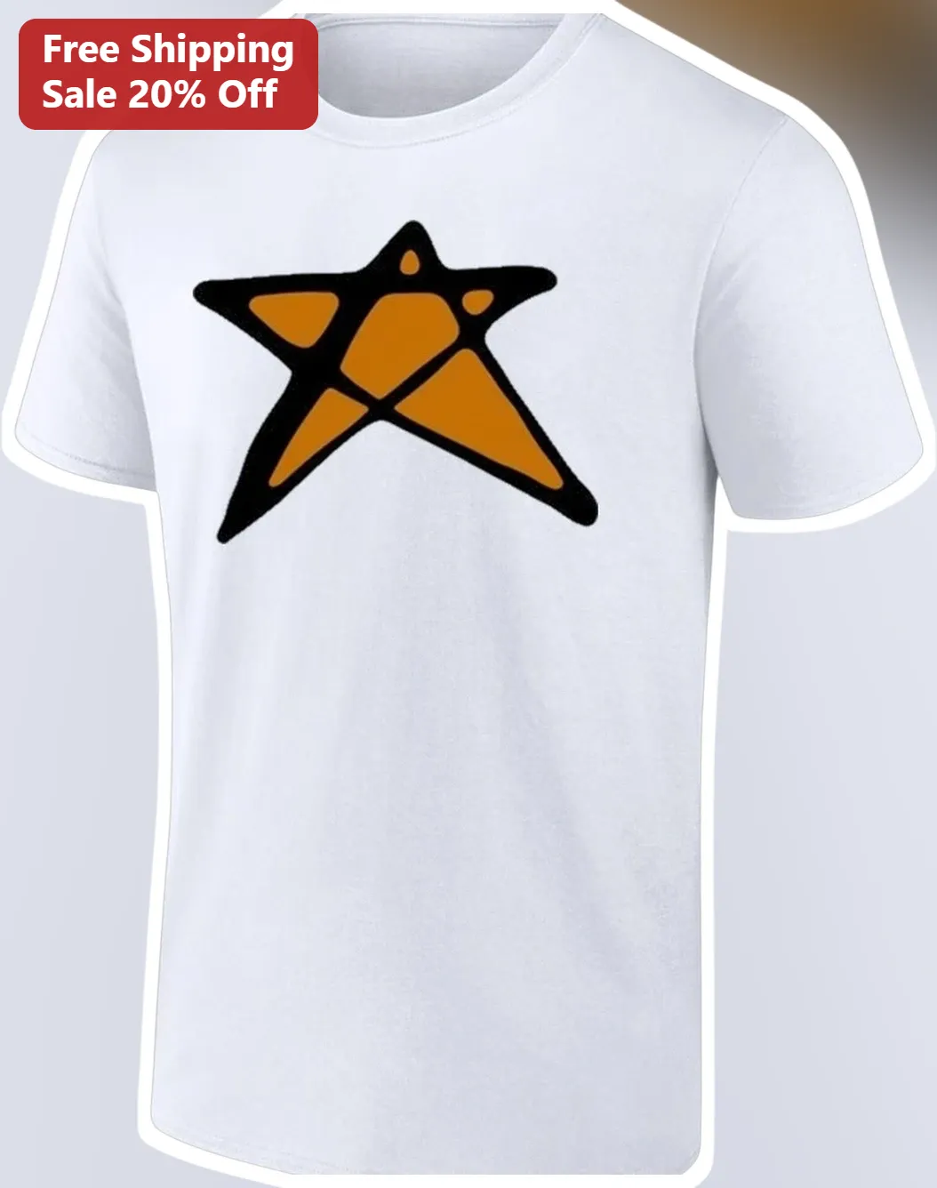 Abstract Star Graphic Tee Hand-Drawn Orange Star Minimalist Indie Art Shirt for Women Men