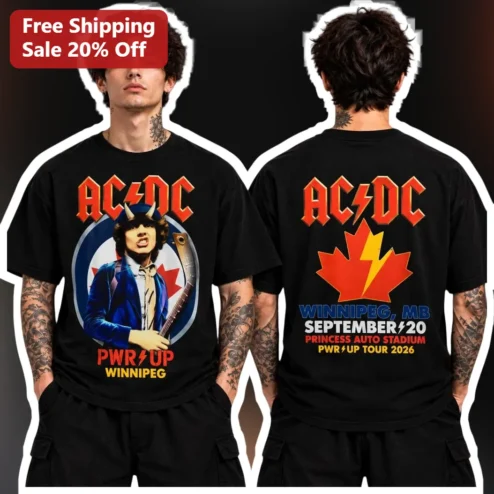 AC/DC Angus Young Vintage Rock Band Tee Back in Black Power Up Tour Merch