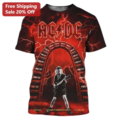 AC/DC PWR UP Angus Young Graphic Tee Rock Band Merch
