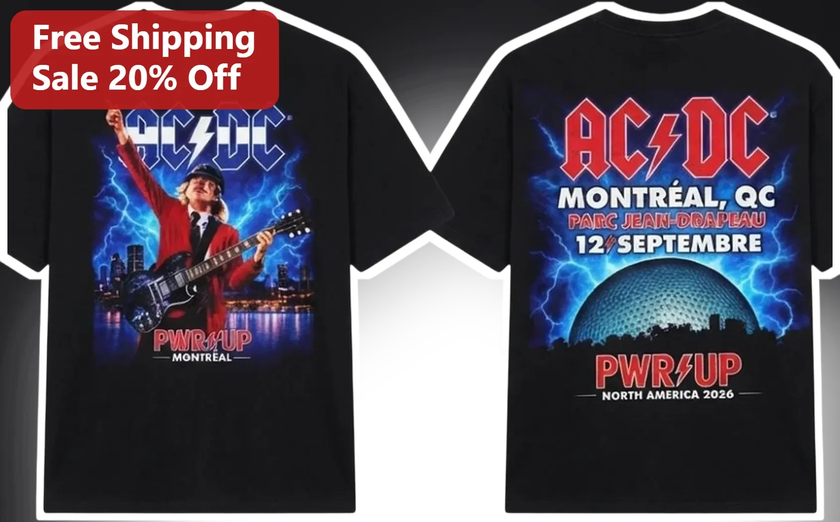 AC/DC PWR UP Montreal Angus Young Graphic Tee Rock Concert Merch