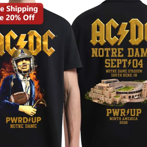 AC/DC PWR UP Notre Dame Football Fan Graphic Tee