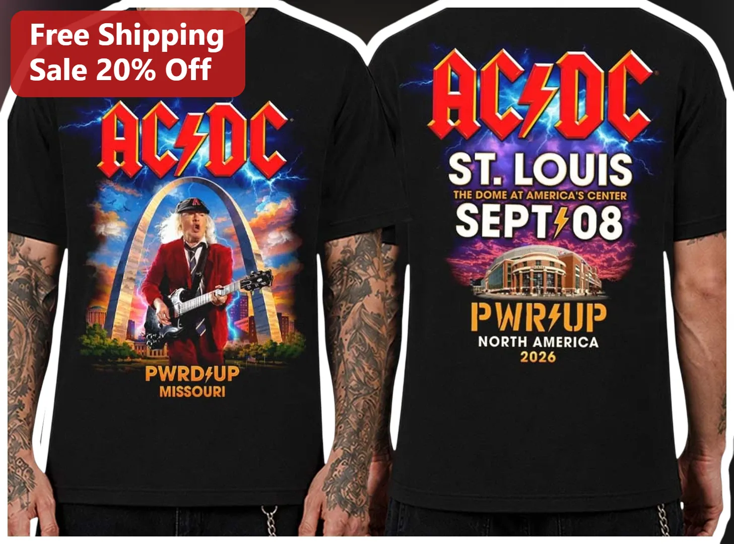 AC/DC PWR UP St. Louis The Dome At America's Center Sept 08 2026 Tour Graphic Tee