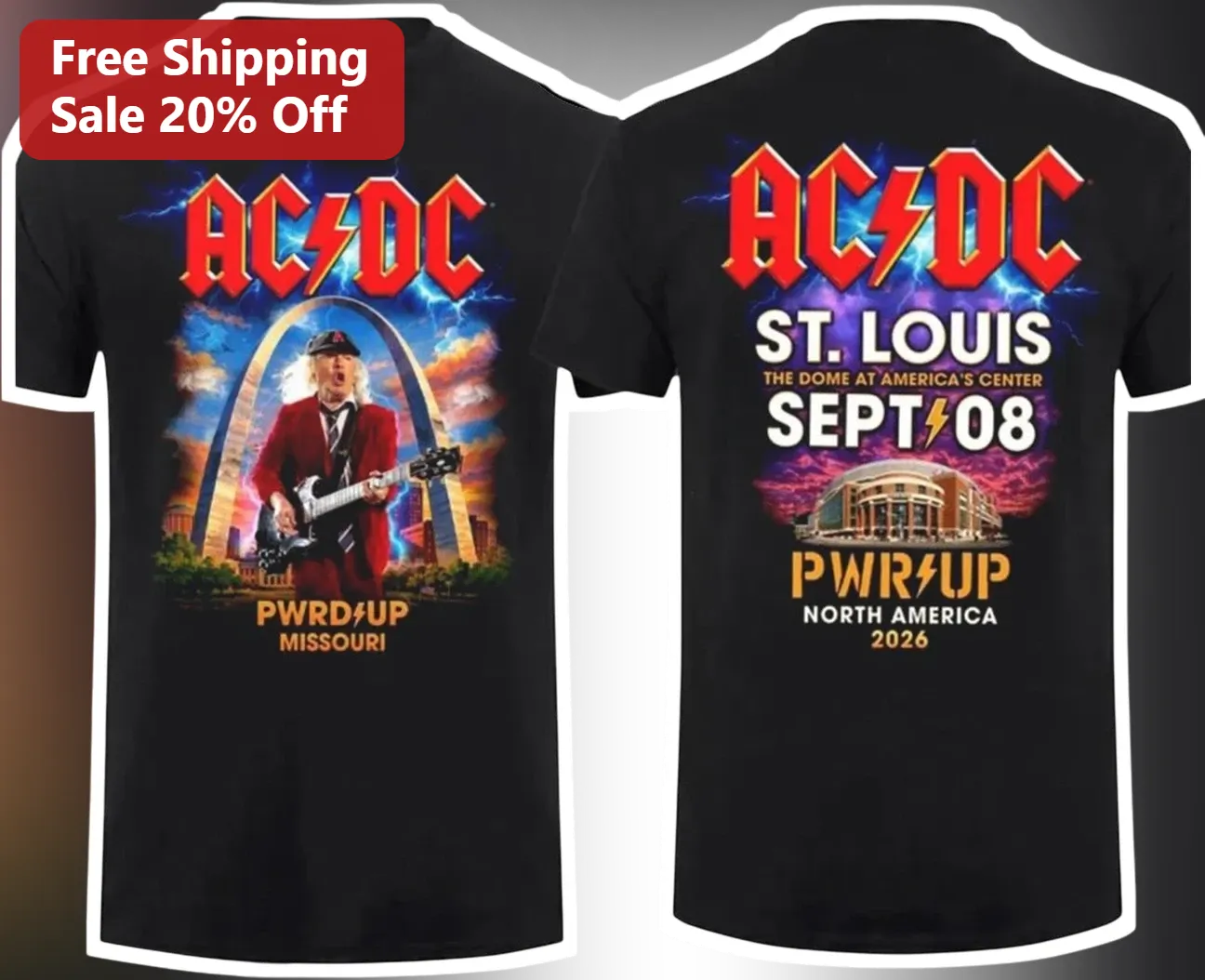 AC/DC PWR UP St. Louis The Dome At America's Center Sept 08 North America 2026 Tour Tee
